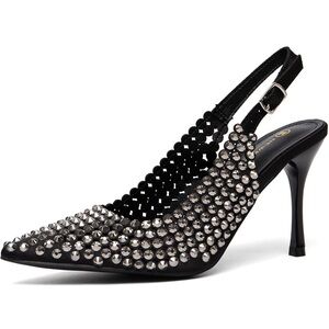 NEW Women’s Rhinestone Stiletto Size 10 Black Pointed Toe Slingback Heels